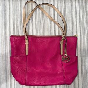 Michael Kors Fuchsia Tote with Tan Straps